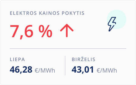Elektros kainų pokytis. 2025 m. liepa.